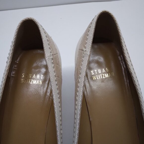 Stuart Weitzman Croc Embossed Peep Toe Knot Heels Size 9M - Picture 11 of 16